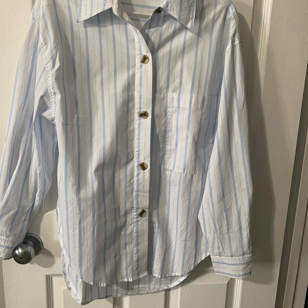 Blue Striped Button-Up Shirt